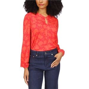MICHAEL KORS SHADOW FLEUR PRINT LONG SLEEVE TOP